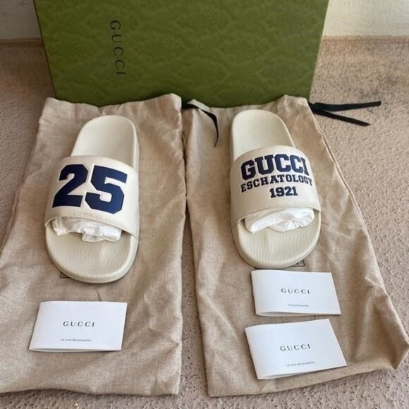 GUCCI 25 Authentic LEATHER SLIDES Men 7 can fit Women 8 Or 85 - Picture 3 of 13